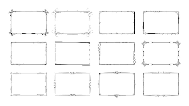 ベクトル 抽象的なブラック コレクション シンプルなラインの長方形のフレームを設定します 落書きアウトライン要素ベクトル デザイン