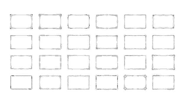 Set Abstract Black Collection Simple Line Rectangular Frame Doodle Outline Element Vector Design