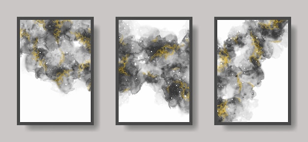 Vector set of abstract black gold wall art poster design