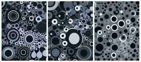 Vector set of abstract black and white background vector with circles