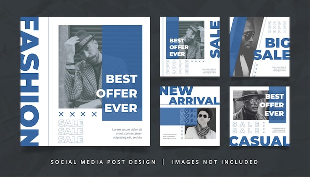 Set of Abstract Blue Fashion Flyer or Social Media Banner with Big Headline