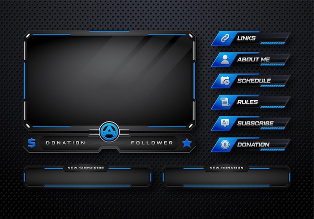 Vector set of abstract blue overlay live stream esports gaming