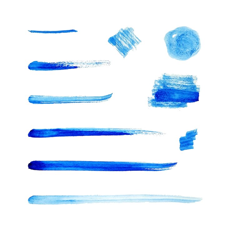 Vector set of abstract blue watercolor lines and spots on a white background stain from a paint brush vector watercolor splash