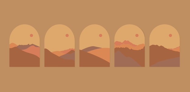 Vector set of abstract boho landscape