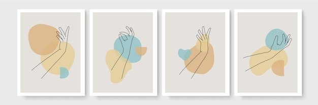 set of abstract boho style posters with hand gesture