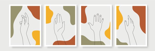 set of abstract boho style posters with hand gesture