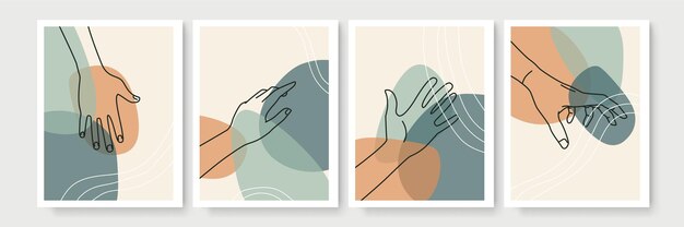 набор абстрактных плакатов в стиле бохо с жестом руки