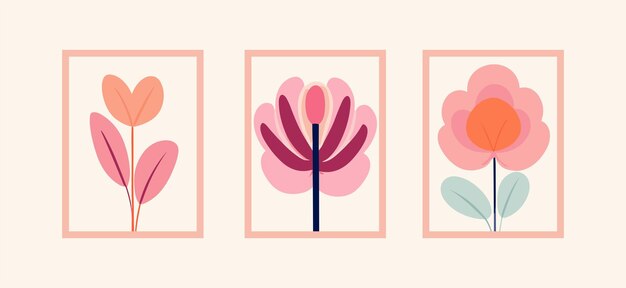 Set of abstract botanical wall art design template in vintage and boho style