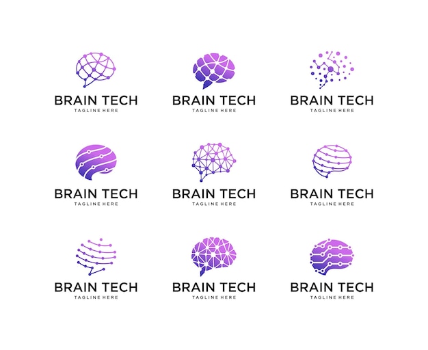 抽象的な脳のロゴデザインベクトルのセット