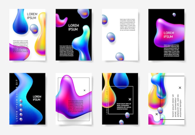 Vector set of abstract bright colorful plasma drops shapes
