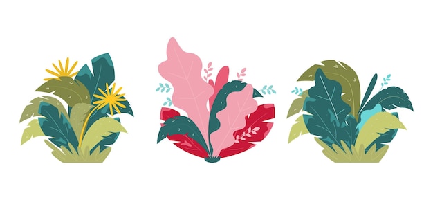 Vector set of abstract bushes tropical plants