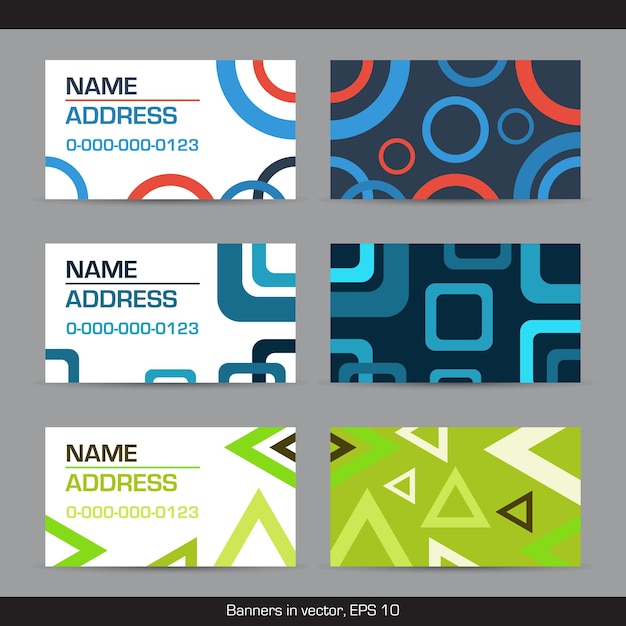 Set of abstract business cards geometric shapes circle square triangle Vector illustration EPS 10