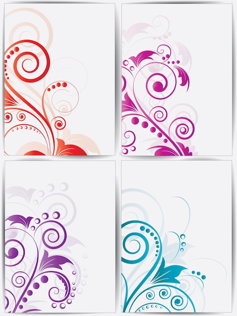 Vector set of abstract cards with flowers