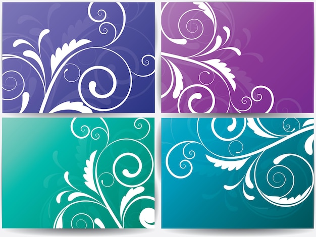 Vector set of abstract cards with flowers