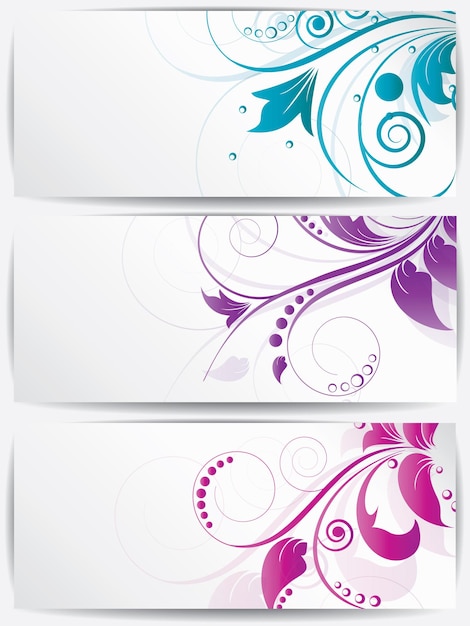 Vector set of abstract cards with flowers