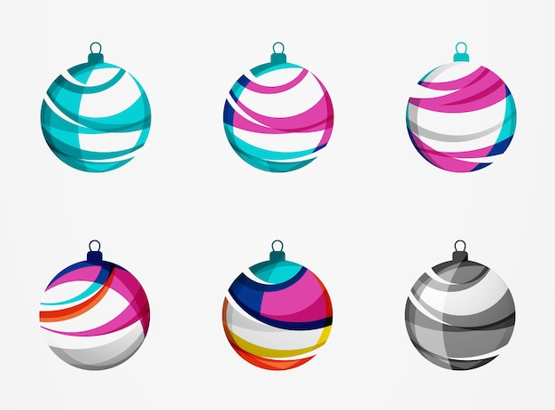 抽象的なクリスマスボールアイコンビジネスロゴの概念のセットは、モダンな幾何学的なデザインをきれいにします