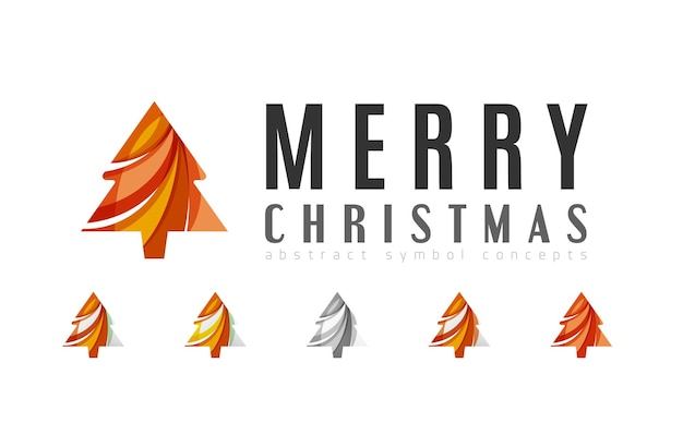 Set of abstract Christmas Tree Icons business logo concepts clean modern glossy design