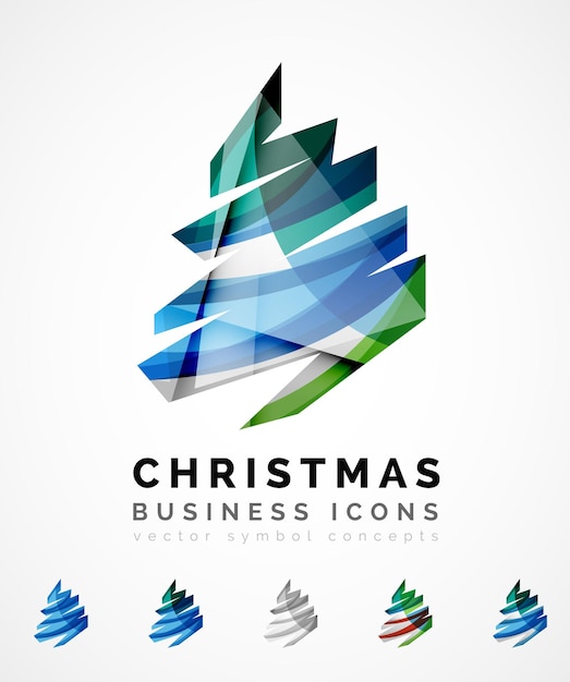 Set of abstract christmas tree icons business logo concepts clean modern glossy design