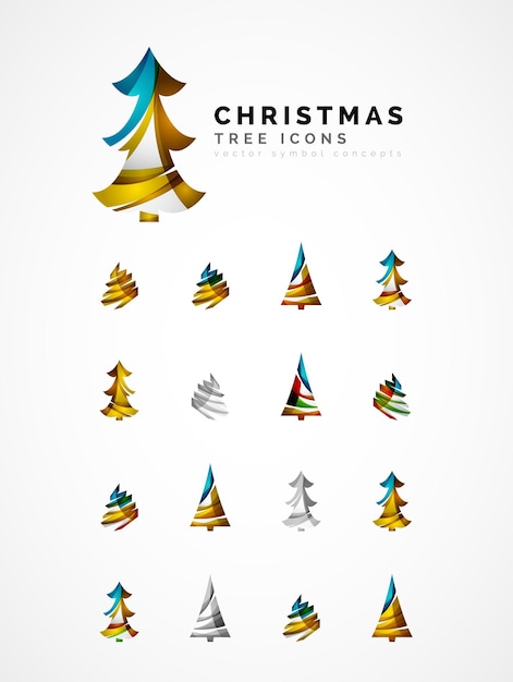 Set of abstract Christmas Tree Icons business logo concepts clean modern glossy design