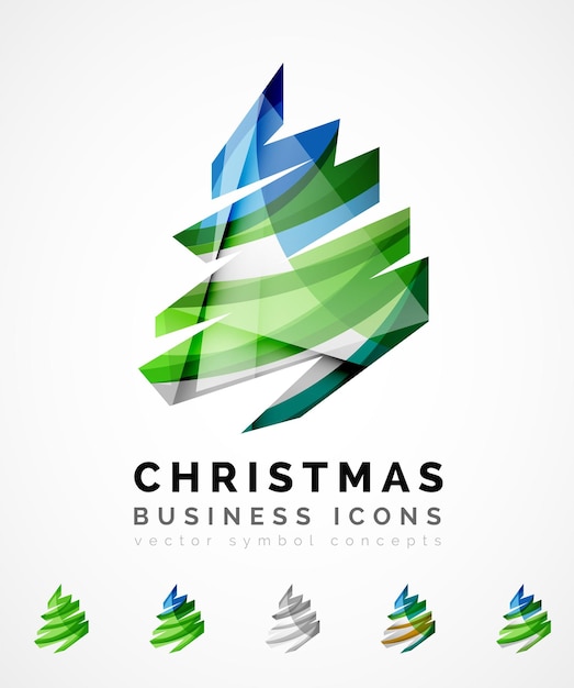 Set of abstract Christmas Tree Icons business logo concepts clean modern glossy design