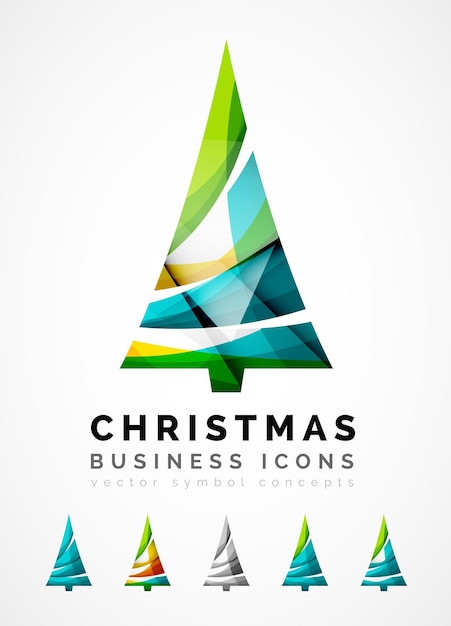 Set of abstract Christmas Tree Icons business logo concepts clean modern glossy design