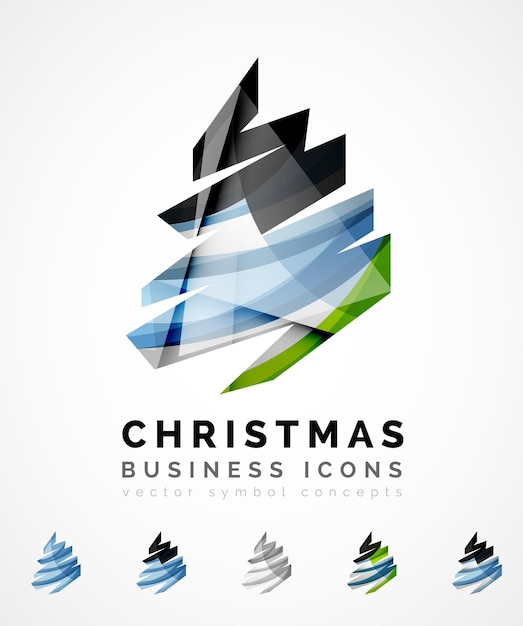 Set of abstract Christmas Tree Icons business logo concepts clean modern glossy design