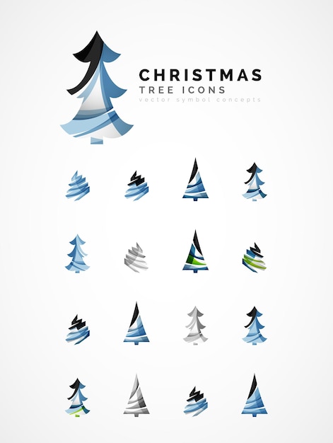 Set of abstract Christmas Tree Icons business logo concepts clean modern glossy design