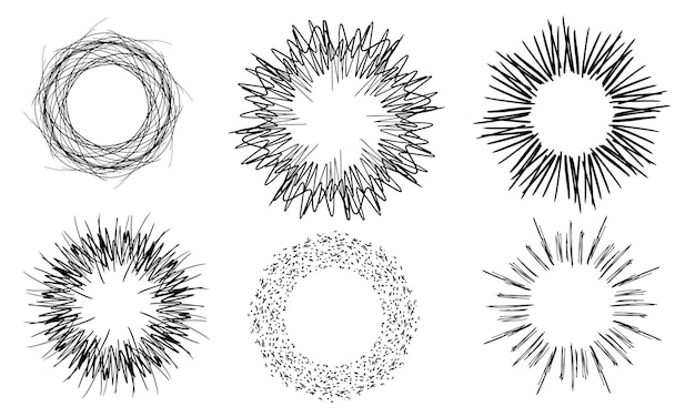 Vector set of abstract circle or round, hand draw outline vector illustration