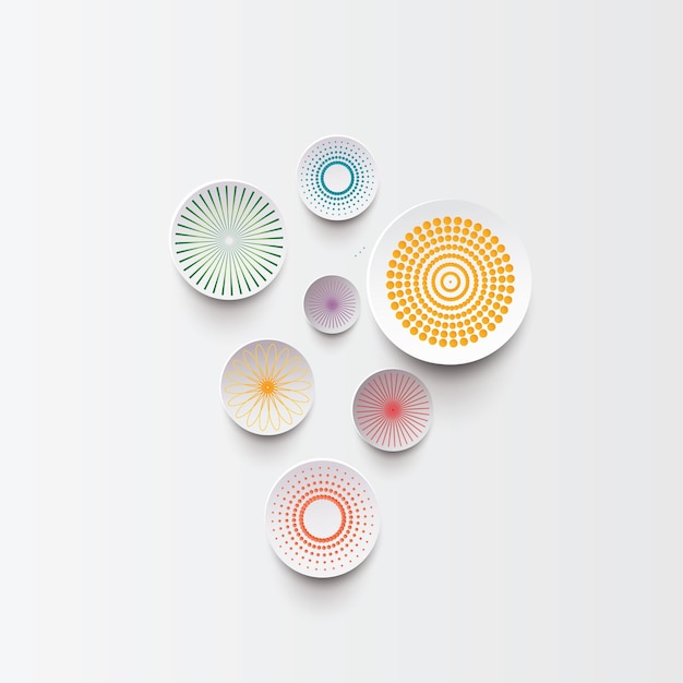 Vector set of abstract circles round plate ornament dotted geometry greeting card retro style vector