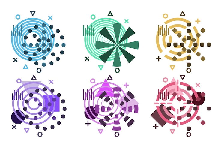 Vector set abstract circles signs geometry creative design isolated white background