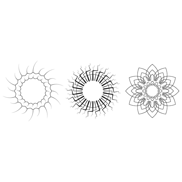 Set Abstract Collection Round Circles Starburst Sunburst Sunset Black Line Doodle Design Elements