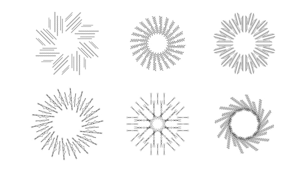 Set Abstract Collection Round Circles Starburst Sunburst Sunset Black Line Doodle Design Elements