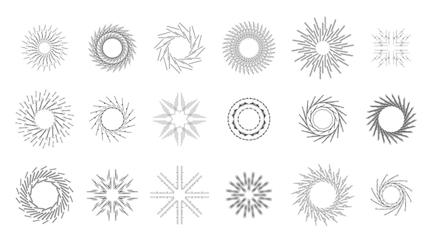 Set Abstract Collection Round Circles Starburst Sunburst Sunset Black Line Doodle Design Elements