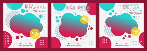 Set Of Abstract colorful instagram sale post Template