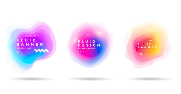 Set of abstract colorful liquid shapes fluid gradients banner design isolated dynamical art form