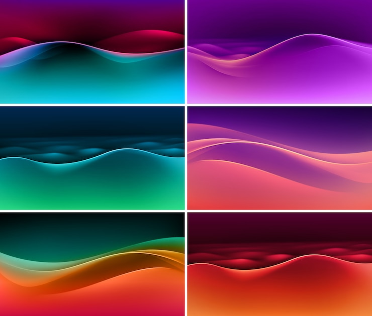 Vector set of abstract colorful multicolored wave backgrounds