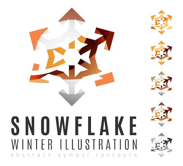 Set of abstract colorful snowflake logo icons winter concepts clean modern geometric design