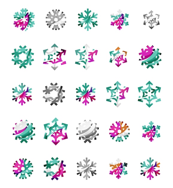 Vector set of abstract colorful snowflake logo icons winter concepts clean modern geometric design