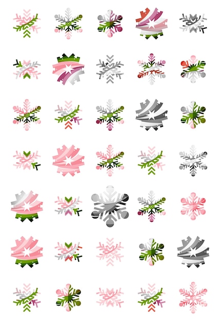 Vector set of abstract colorful snowflake logo icons winter concepts clean modern geometric design