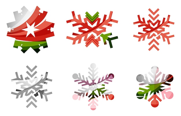 Set of abstract colorful snowflake logo icons winter concepts clean modern geometric design