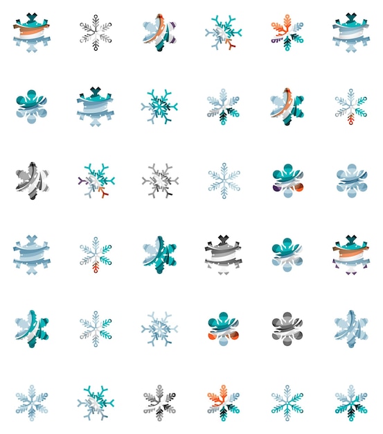 Vector set of abstract colorful snowflake logo icons winter concepts clean modern geometric design