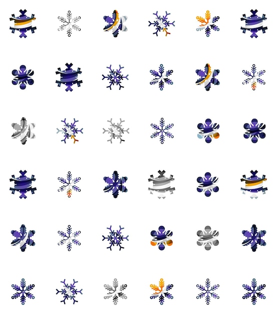 Vector set of abstract colorful snowflake logo icons winter concepts clean modern geometric design