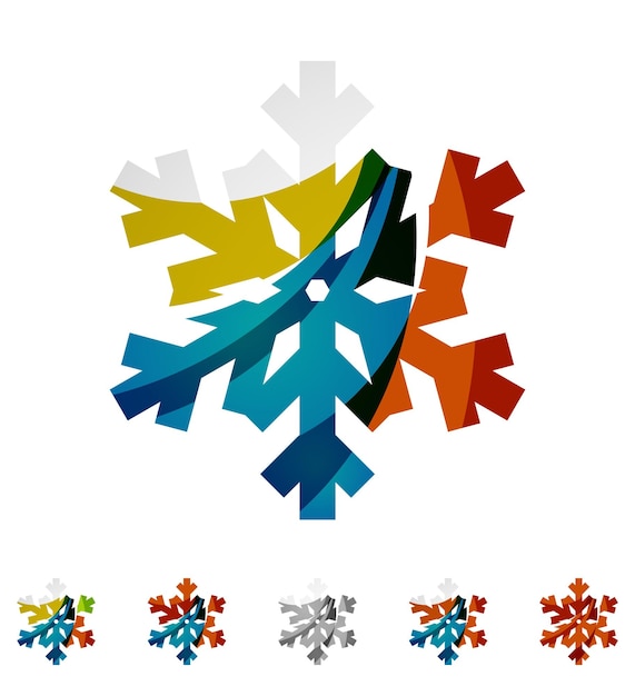 Set of abstract colorful snowflake logo icons winter concepts clean modern geometric design