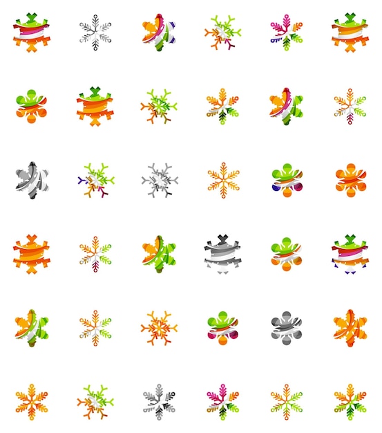 Set of abstract colorful snowflake logo icons winter concepts clean modern geometric design