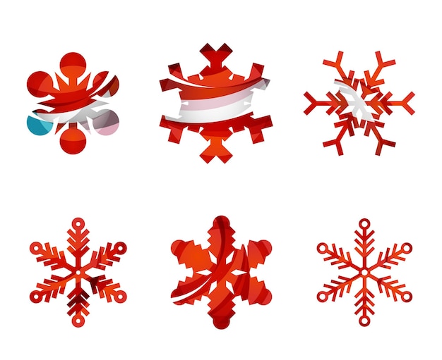 Vector set of abstract colorful snowflake logo icons winter concepts clean modern geometric design