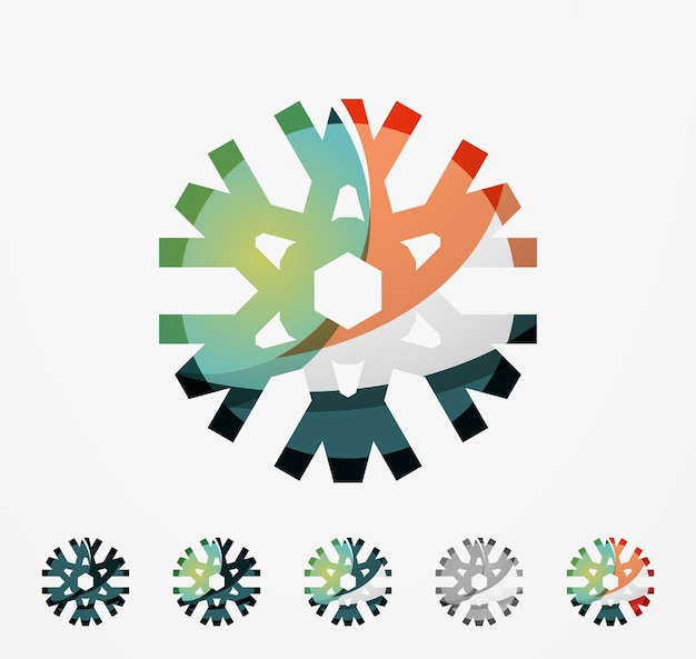 Vector set of abstract colorful snowflake logo icons winter concepts clean modern geometric design