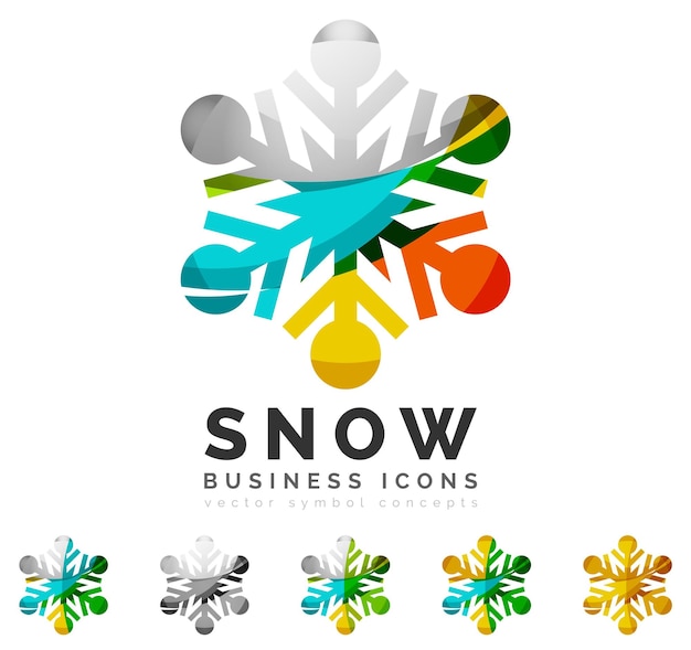 Set of abstract colorful snowflake logo icons winter concepts clean modern geometric design