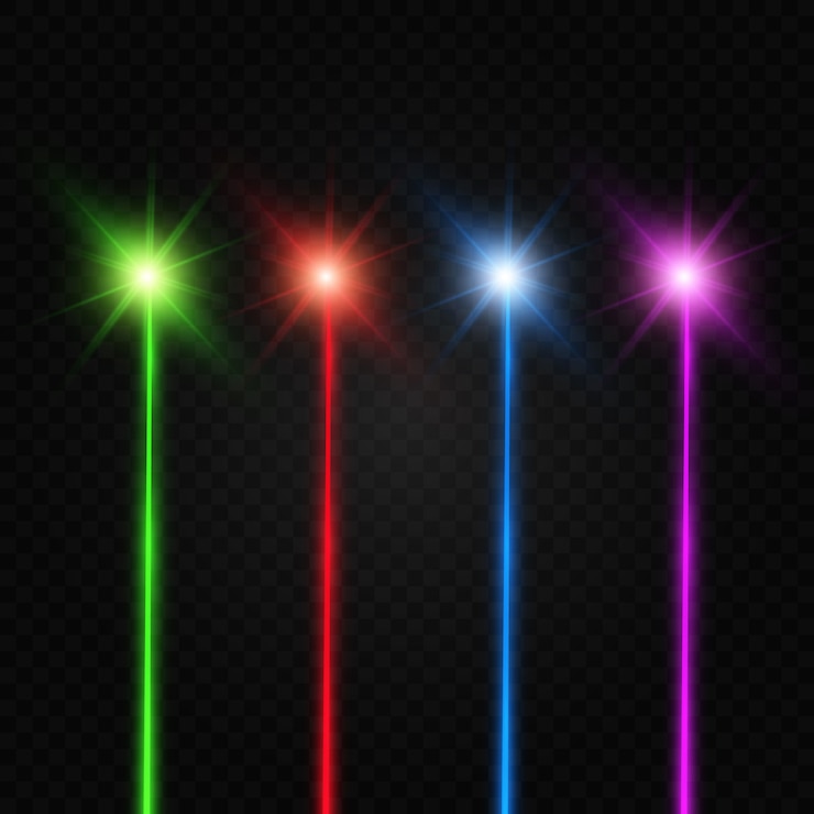 Vector set of abstract colors laser beam. transparent is isolated on a black background.