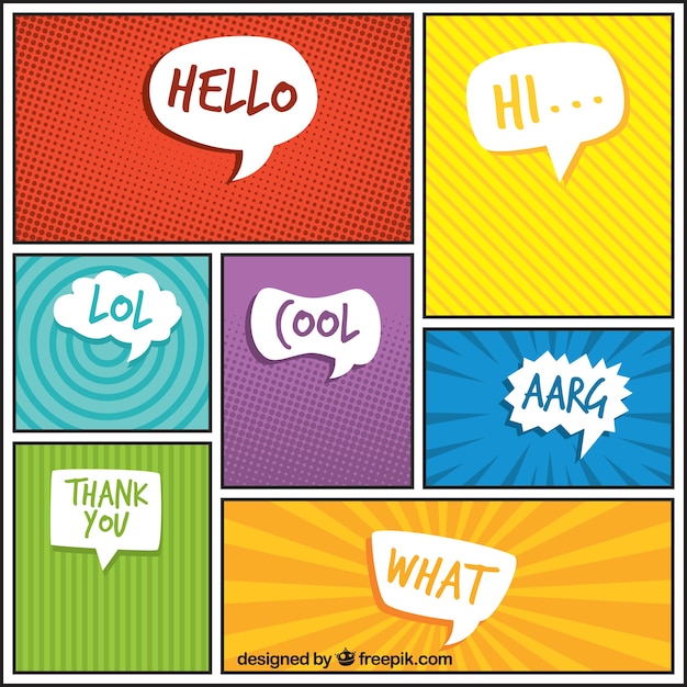 Vector set of abstract comic vignettes with dialogue balloons