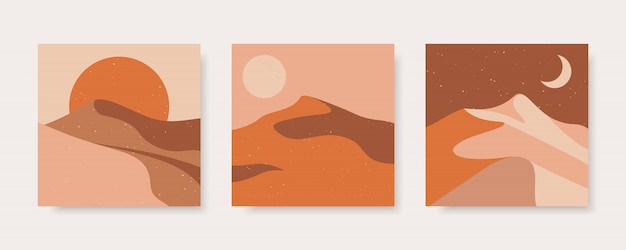 Set of abstract contemporary illustration of desert